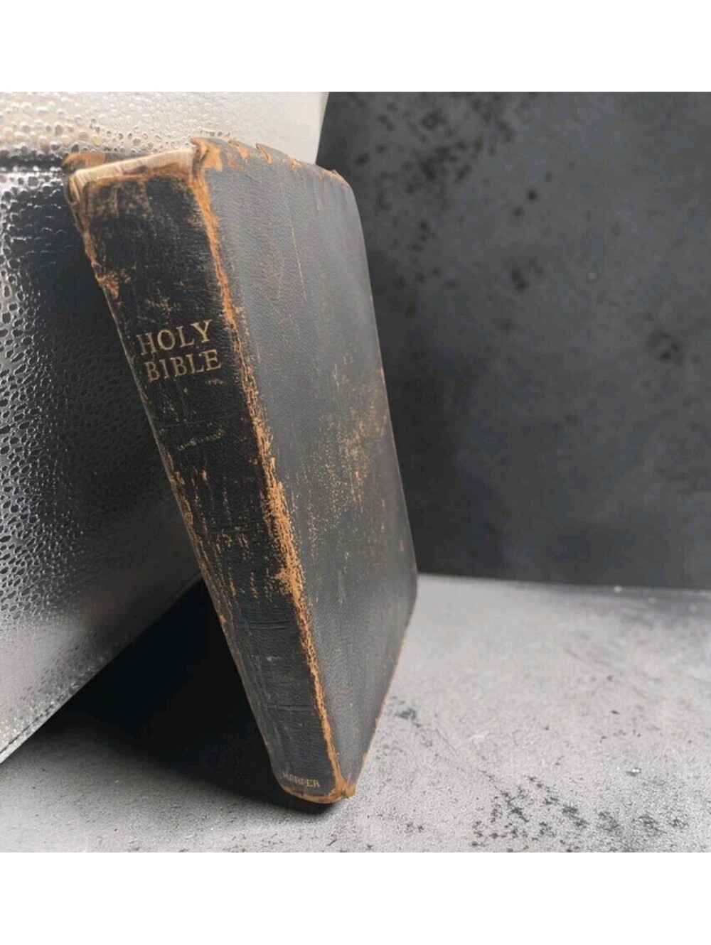 Vintage Antique Holy Bible KJV Leather Harper Brothers Distressed Flaws As Is